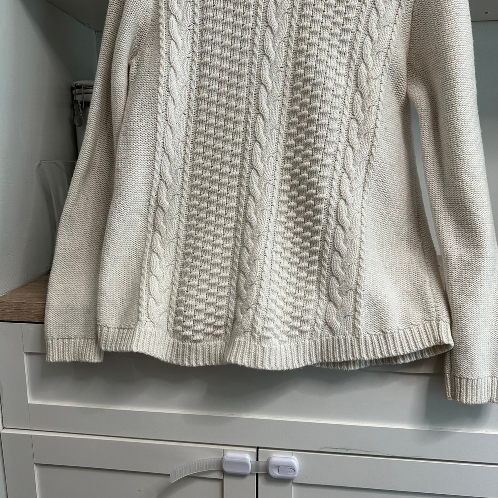 J.Crew Cable‎ Knit Sweater Womens M Cream Cotton Wool Crewneck Fisherman Coastal - Picture 11 of 13